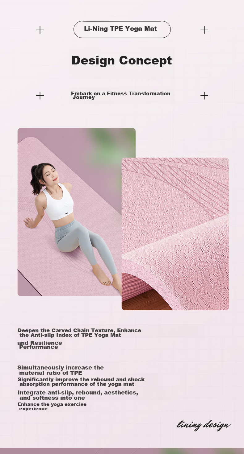 Li-Ning Yoga Mat, Double Size, Thickened, Non-Slip, Extra Large, Shock-Absorbing, for Jump Rope Exercises, Soundproof, Wide Exercise Mat, TPE Material 3