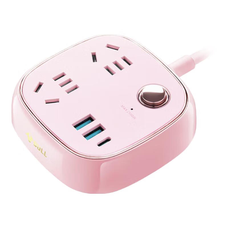 BULL 20W PD Apple Fast Charging Socket/power Strip/extension Cord, Retro Socket, 3 USB Ports + 2 Five-Hole Outlets, Total Length 1.5 Meters, GN-R602KQ Cherry Blossom Pink