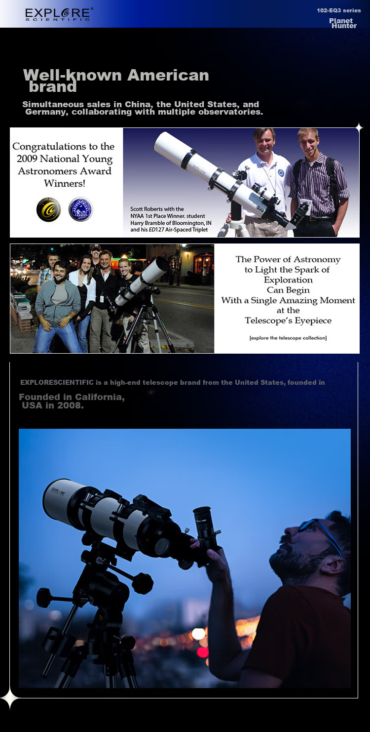 EXPLORE SCIENTIFIC Astronomical Telescope for Deep Space Stargazing, High Definition, High Magnification 10000x, Space Student Telescope 102eq 7