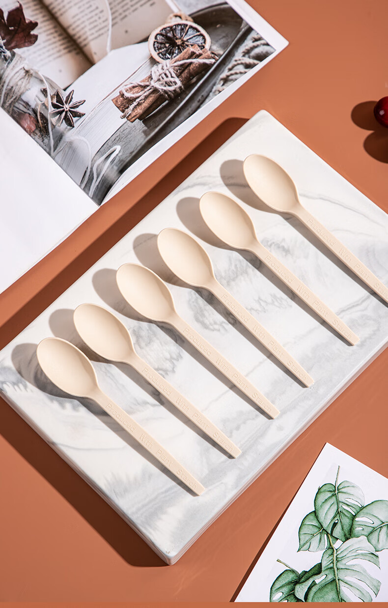 Yunlei Long-Handled Corn Starch-Based Biodegradable Soup Spoons, 50 Disposable Thick Spoons, Rice Spoons, Dessert Spoons 11