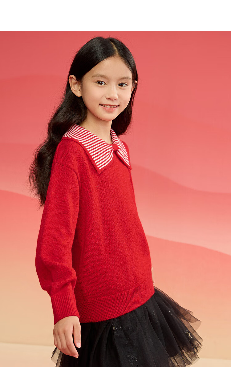 BALABALA Girls' Sweater, Children's Knitwear, Spring And Winter Striped Sweater, Bow-Tie Inner Layer Top 20