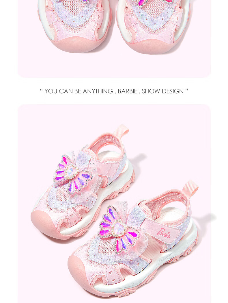 Barbie Girls' Sandals, Casual Outdoor Beach Summer Princess Closed-Toe Sports Sandals DA6309 Pink Size 28 15