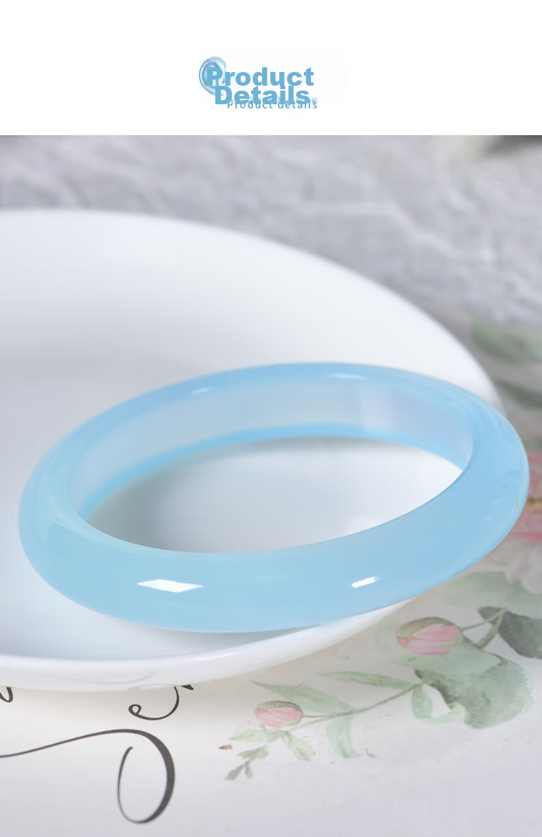 Jingying [Premium Grade] Jade Bangle for Women, Sea Blue Color, Ice Jade Chalcedony Bracelet, Birthday Gift for Wife Or Girlfriend 10