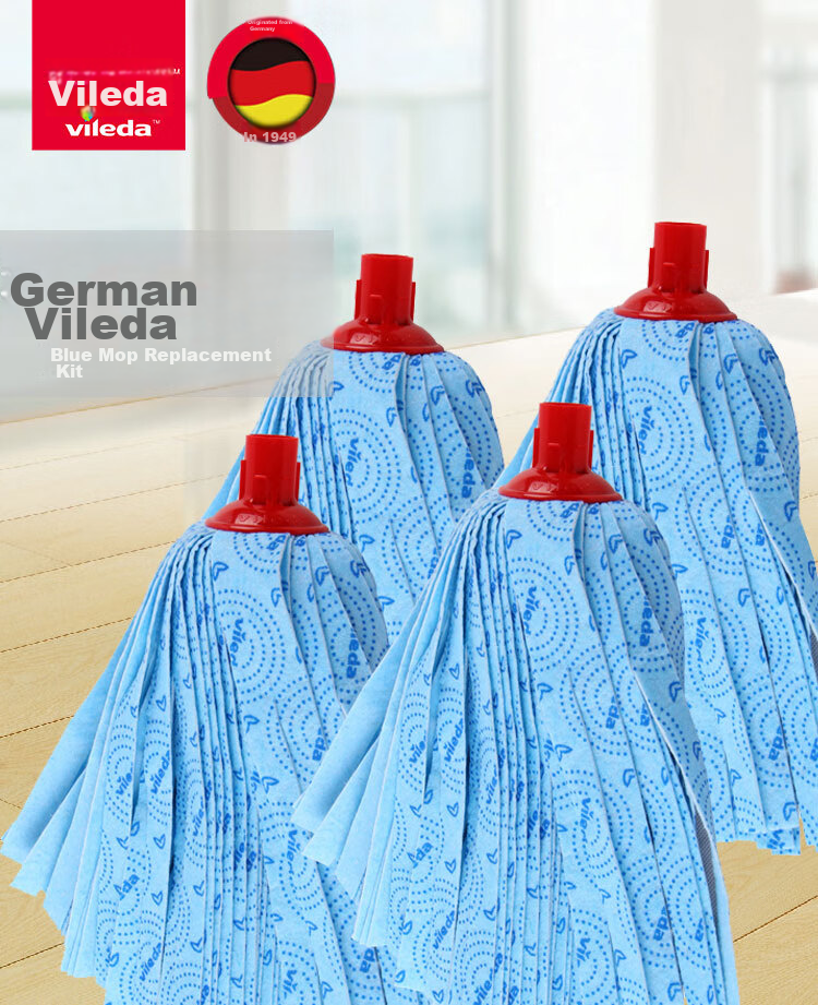 Vileda Non-Woven Blue Mop Replacement Heads, 2-Pack, Traditional Mop Heads, Absorbent And Dirt-Cleaning, German Century-Old Cleaning Brand 1