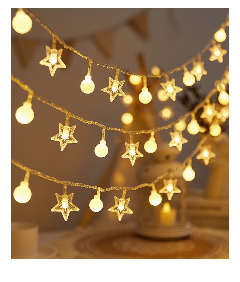 Biuyum Solar String Lights 12m 100 LEDs Star and Bubble Ball Warm Color Outdoor Camping Garden Festival Lights 4