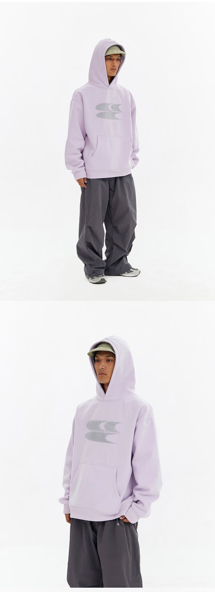 Crying Center Autumn Winter Logo Embroidered Classic Low Saturation Hooded Fleece Sweatshirt Gray Brown Pink S 9