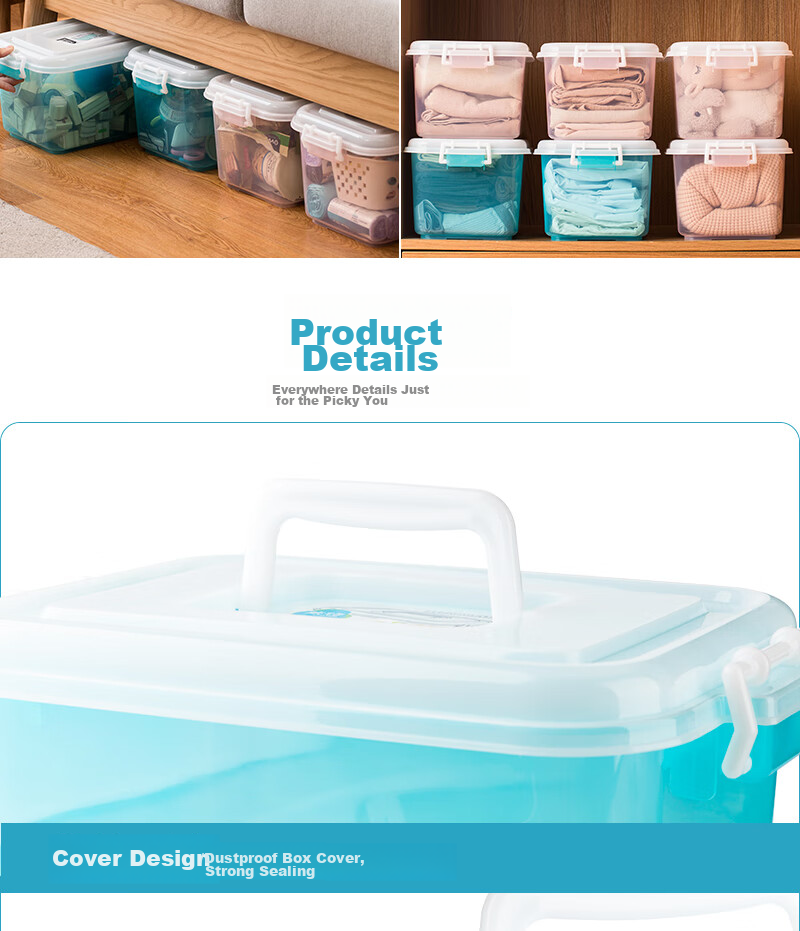 CHAHUA Transparent Visible Storage Box with Handle, 6.5L Snap-On Toy Storage Box, Set of 2, for Student Dormitory 9