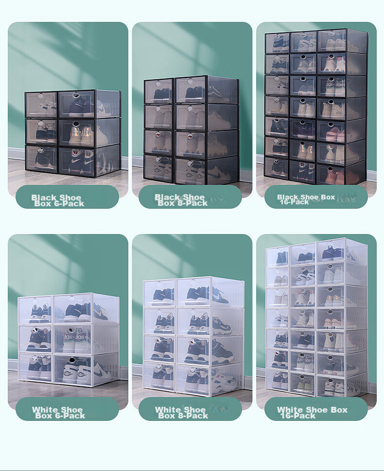 Baicaoyuan Thickened Shoe Box, Transparent Drawer-Style Shoe Storage Box, Shoe Cabinet Storage Box, Simple Shoe Rack, White, 16 Pieces 15