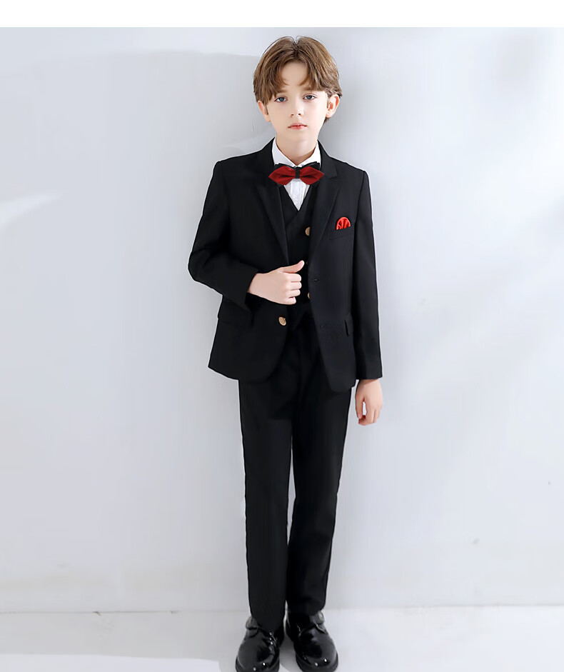 Yinuofang Boys' Suit Set for Performances And Hosts, Black Outfit, Size 170 8
