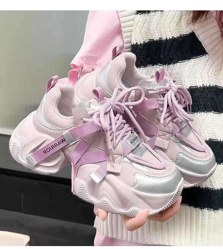 Huili Official Women's Shoes, Summer Dad Shoes for Women, 2026 New Style Sneakers, Versatile Footwear for Women, Purple And Silver Mesh Style, Size 37 19