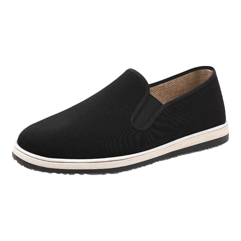 BUS HEYUAN Chinese Slip-On Lazy Traditional Thousand-Layer Casual Men's Beijing Cloth Shoes 411-0411, Black, Size 43