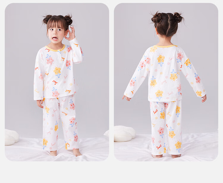 YUZHAOLIN Children's Pajamas Spring Girls' Home Wear Set Pure Cotton Baby Air Conditioning Clothes for Young And Older Children Clothing 2