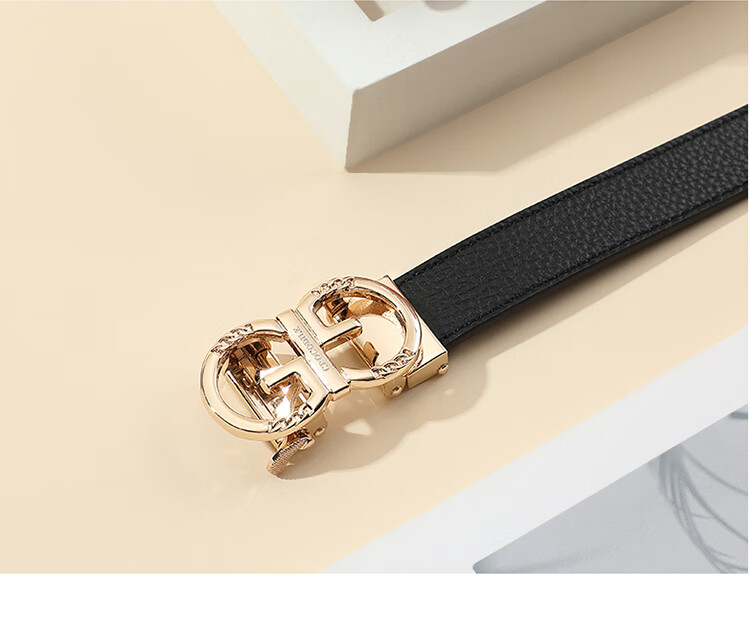CROCODILE Top-Grain Leather Fashion Belt for Women, Automatic Buckle, Exquisite And Minimalist Waist Belt T3797 Black Gift Box Set 10
