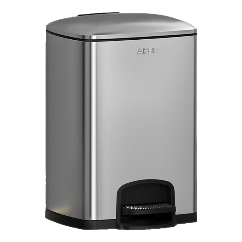 AKBK Stainless Steel Pedal Trash Can, 12L Capacity, Silver Color, with Lid, for Living Room, Kitchen, Office, Commercial Use