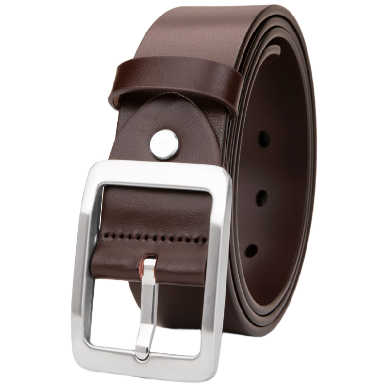 CattleOWN Men's Leather Belt with Stainless Steel Buckle, Top-Grain Cowhide, Trouser Belt 3262, Dark Brown, 130cm Extended