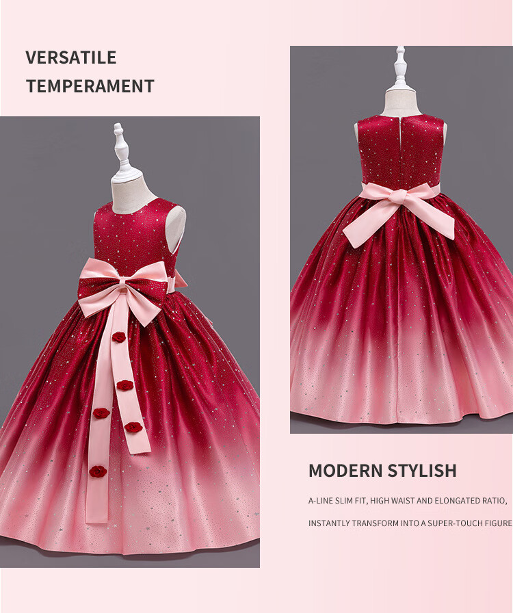 LUOBOBEIBEI Girls' Princess Dress, Summer Cute Formal Dress, Girl's Hostage Walk Show Performance Costume, Red, Size 110 6