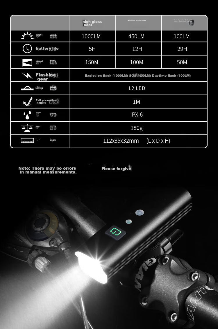 Move Iron Bicycle Light, Smart Sensor Front Light, Mountain Bike 1000 Lumens High Brightness Night Riding Light, Road Bike USB Rechargeable High-Intensity Flashlight, Cycling Equipment Accessories 13