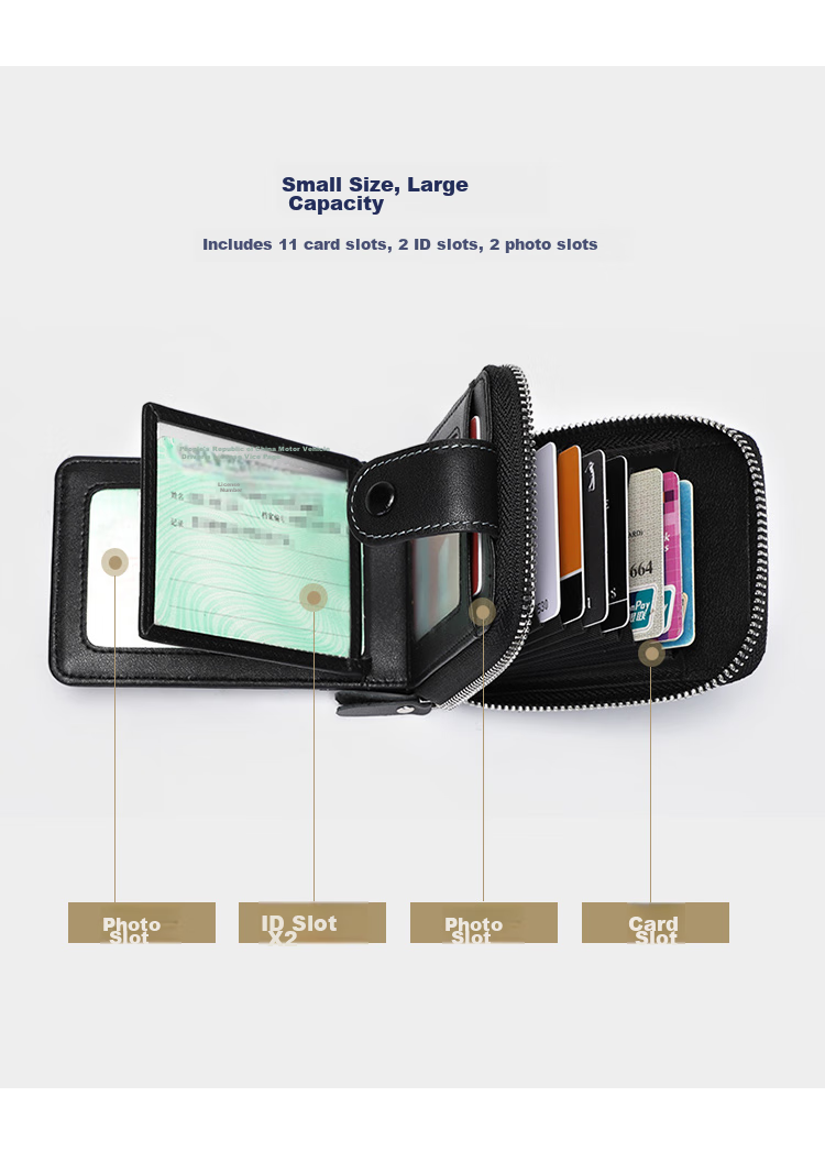 GOLF Top-Grain Leather Men's Card Holder, Multifunctional Driver's License/ID Card Holder, Large Capacity Document Case, Gift for Men, Business Card Holder, Coin Purse, 5V328451J Black 13
