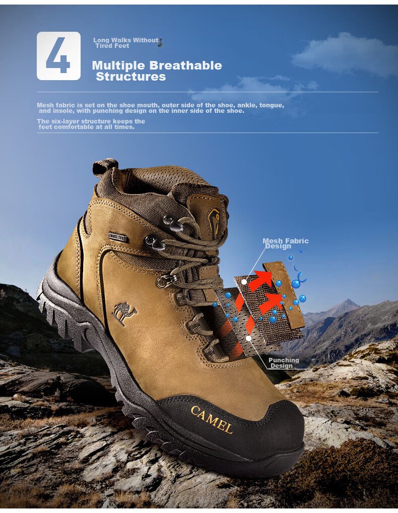 CAMEL Outdoor Hiking Boots for Men And Women, Waterproof Non-Slip Trekking Shoes with Shock Absorption, Wear-Resistant High-Top Work Boots Made of Cowhide Leather 7