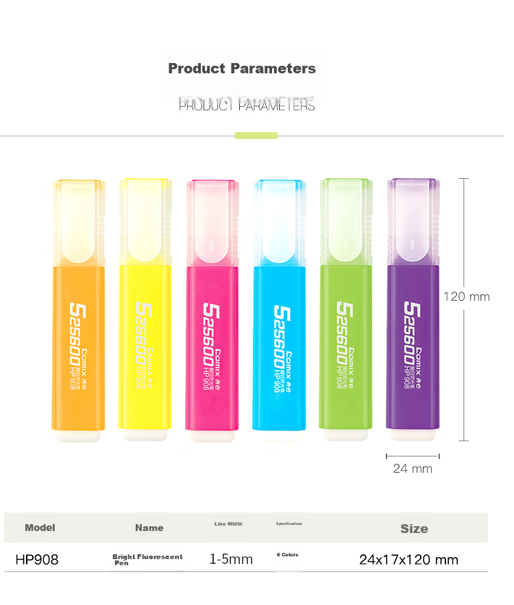 COMIX 6-Color Highlighters with Axe-Shaped Tips, Mixed Colors, 6 Marking Pens for Students' Key Points, Office Use, Study, Water-Based EHP02 Back-To Essential Colorful Markers for Students 2