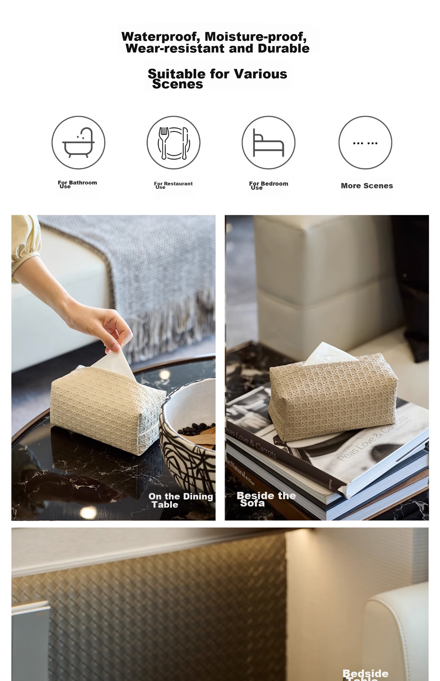 Fanyejia Tissue Box with Rattan Pattern, Luxury Leather Tissue Holder, Storage Box for Living Room, Bedroom, And Dining Table 5