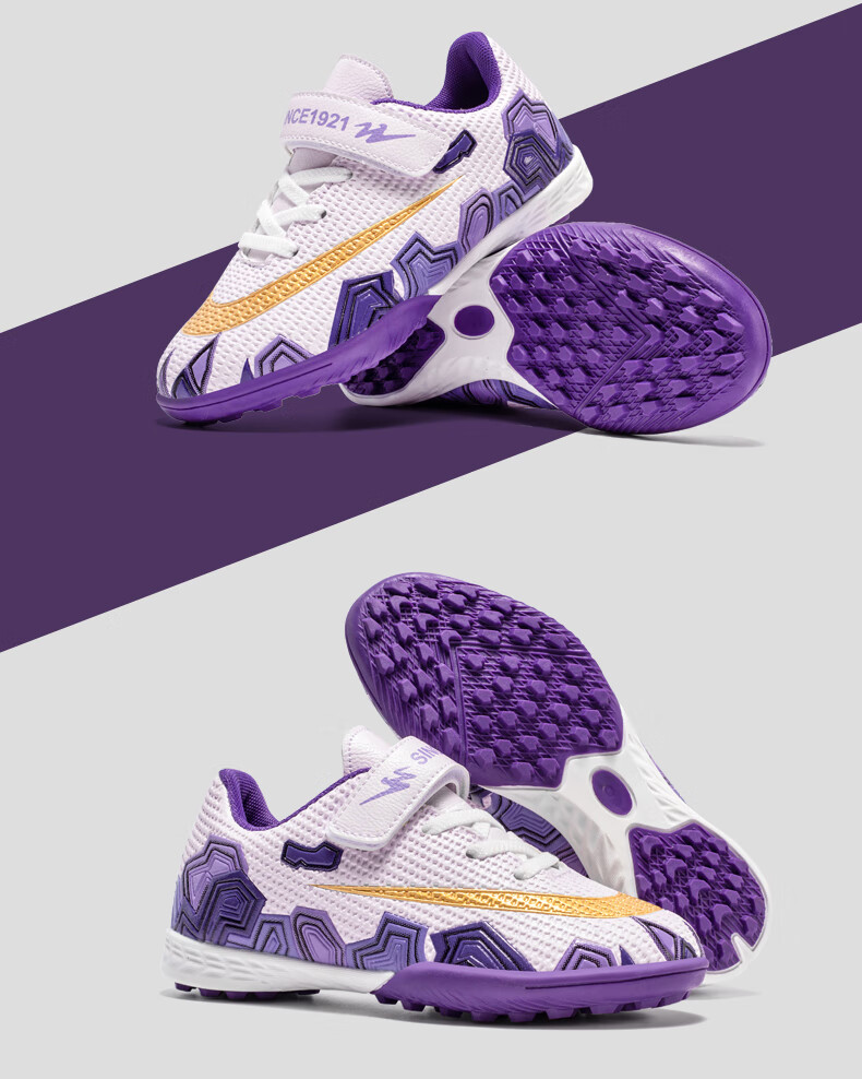 Shuangxing Children's Soccer Shoes, TF Turf Cleats, Summer Student Youth Big Kids Lightweight Non-Slip Wear-Resistant Football Boots, White And Pink, Size 34 38