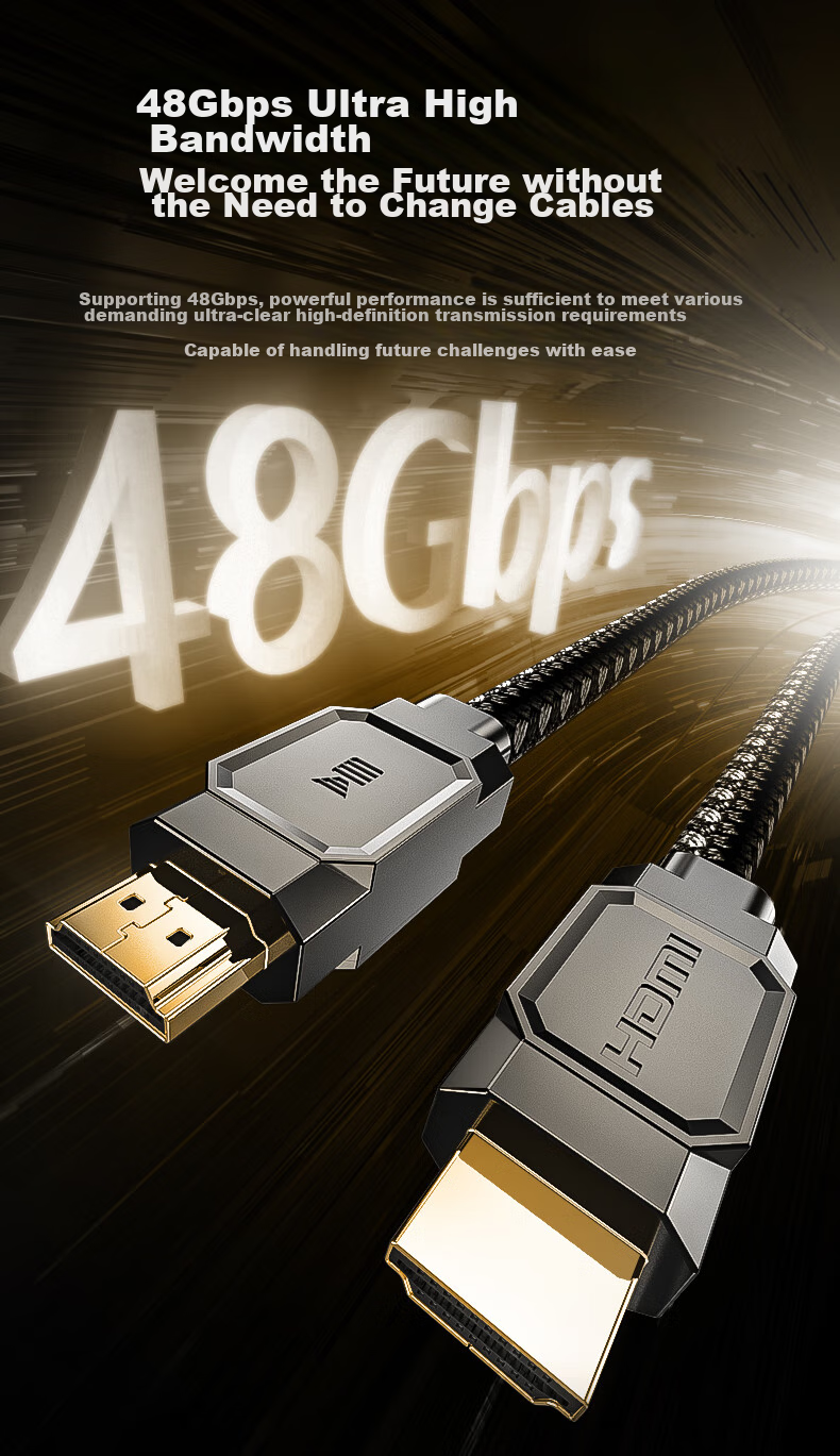Kaiboer Single Crystal Copper Silver-Plated HDMI Cable Version 2.1, 4K240Hz8K60hz, High-Definition Audiophile Video Cable, for Connecting Computer, Set-Top Box, TV, Monitor, Theater, Engineering Wiring 5