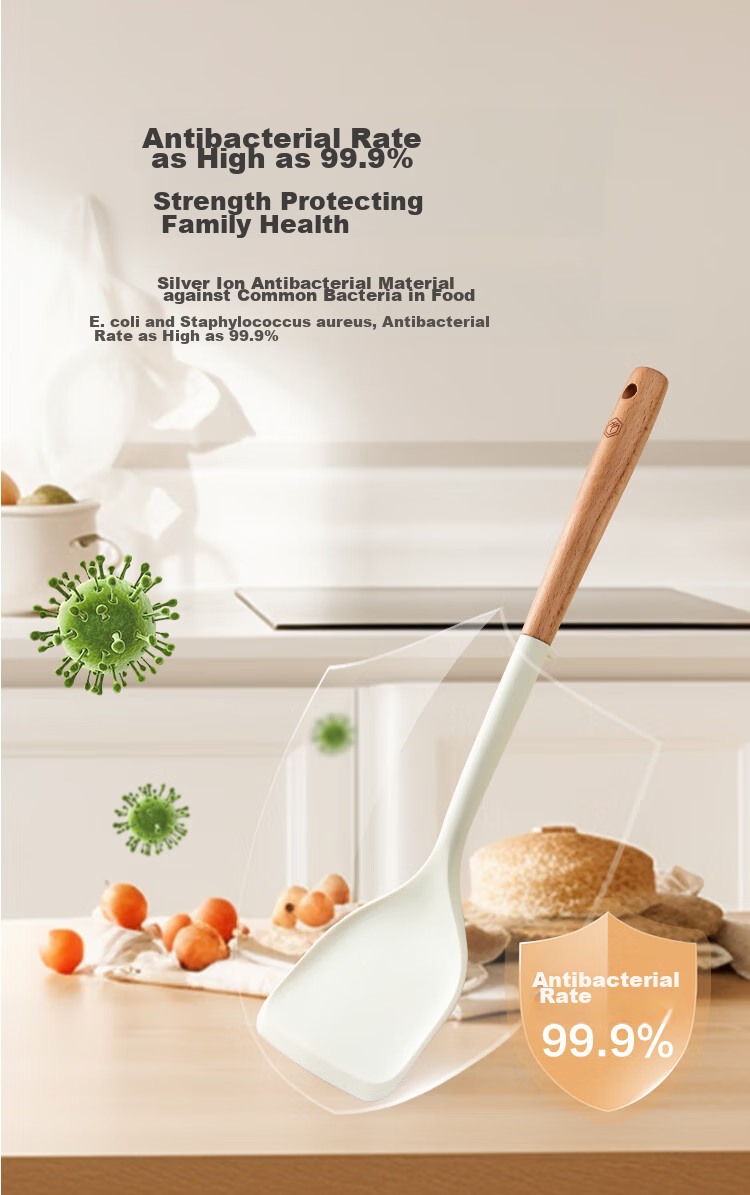 JD Original Spatula, Ladle, And Soup Spoon Set for Non-Stick Pans with Beech Wood Handles [Antibacterial Silicone] Three-Piece Spatula Set 4
