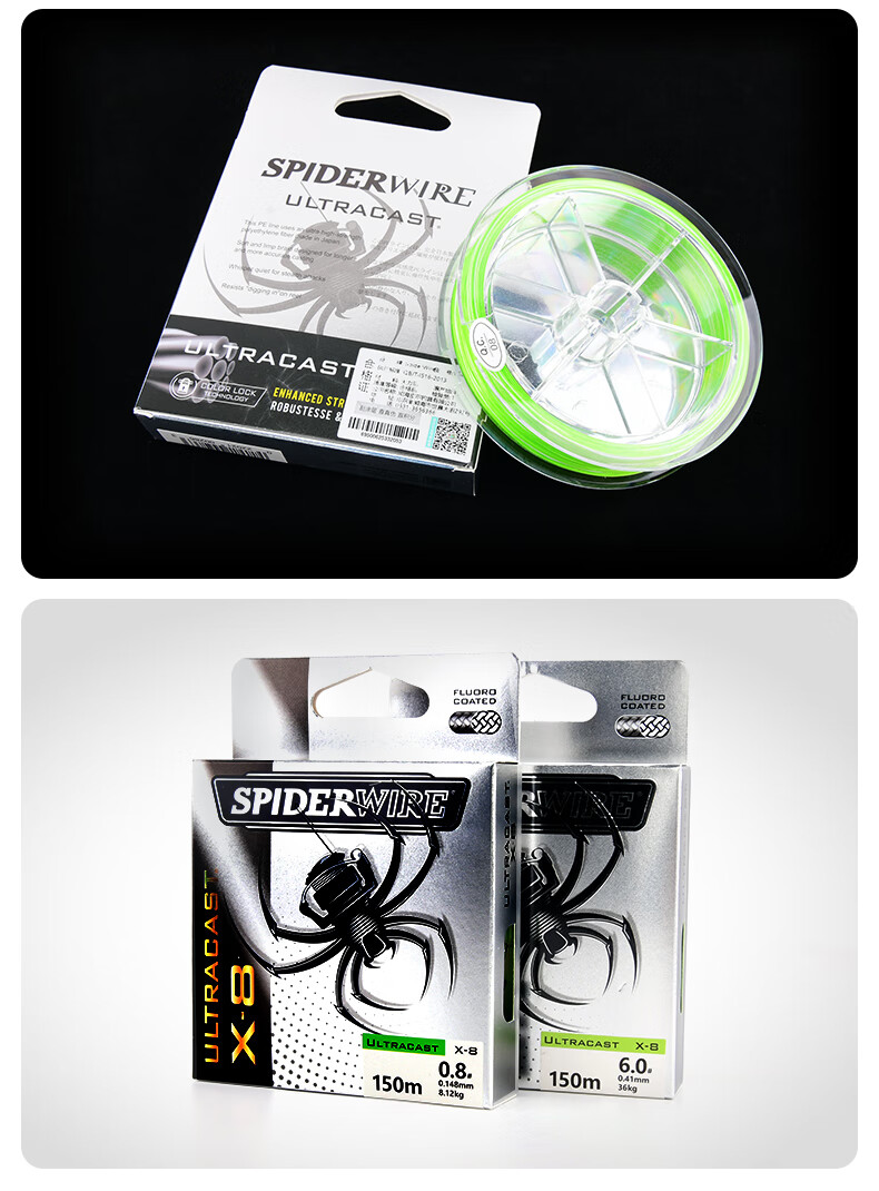 SPIDER WIRE Super PE Fishing Line, 8-Strand Long-Casting Main Line, Power Braid Fishing Line, Size 1.2, 150 Meters, Fluorescent Gree 12