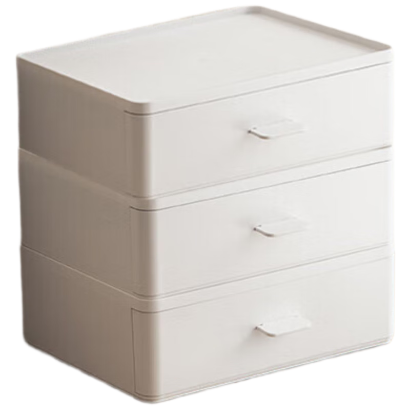 Lanjiaoluo Desktop Storage Box, Drawer Organizer for Cosmetics, Office And Computer Desk Storage, White with Three Drawers