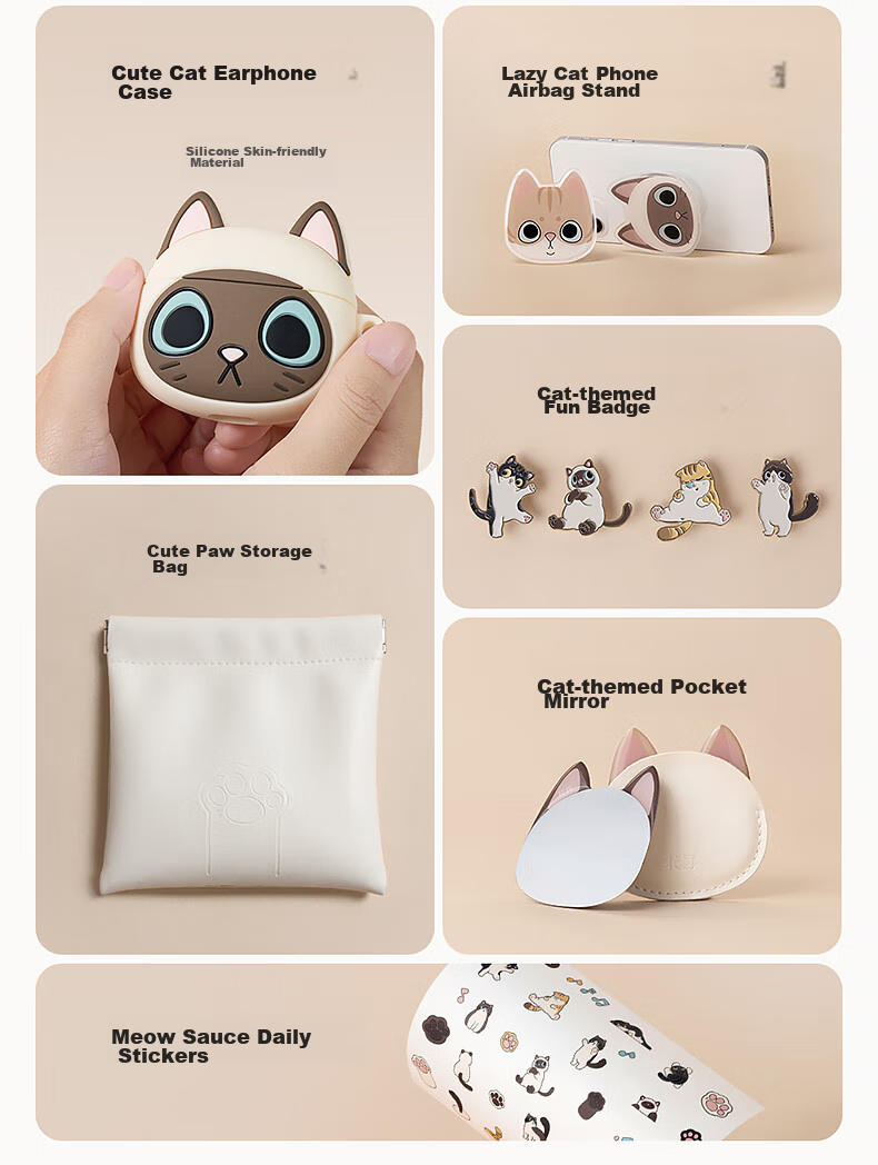 Manbuzhehuazai Zero Miao Series Limited Edition Gift Box, True Wireless Bluetooth Earphones, Semi In-Ear Headphones, Boodle Cat 5