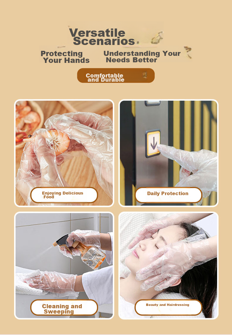Temeiju Disposable Gloves, 200 Pieces Per Box, Pull-Out Style Food Gloves, Thickened Leak-Proof Plastic PE Gloves, for Kitchen And Baking 2