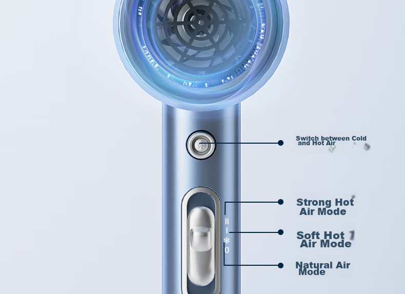 AUX Hair Dryer for Home Use, 1800W High Power, Strong Airflow, Quick-Drying, Hot And Cold Air Adjustable, Negative Ion Hair Protection, Constant Temperature, Gentle on Hair, Quiet Electric Hair Dryer, Blue Color 16