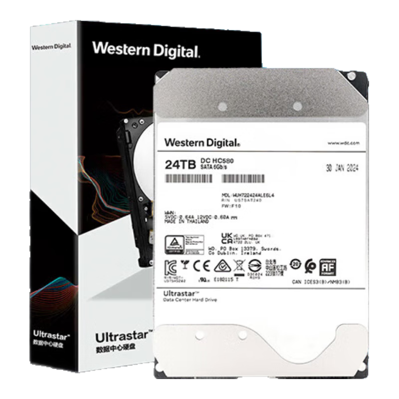 Western Digital (WD) 24TB Enterprise-Grade Helium Mechanical Hard Drive HC580, SATA 7200 RPM to 512MB CMR Vertical Server Hard Drive, 3.5-Inch WUH722424ALE6L4