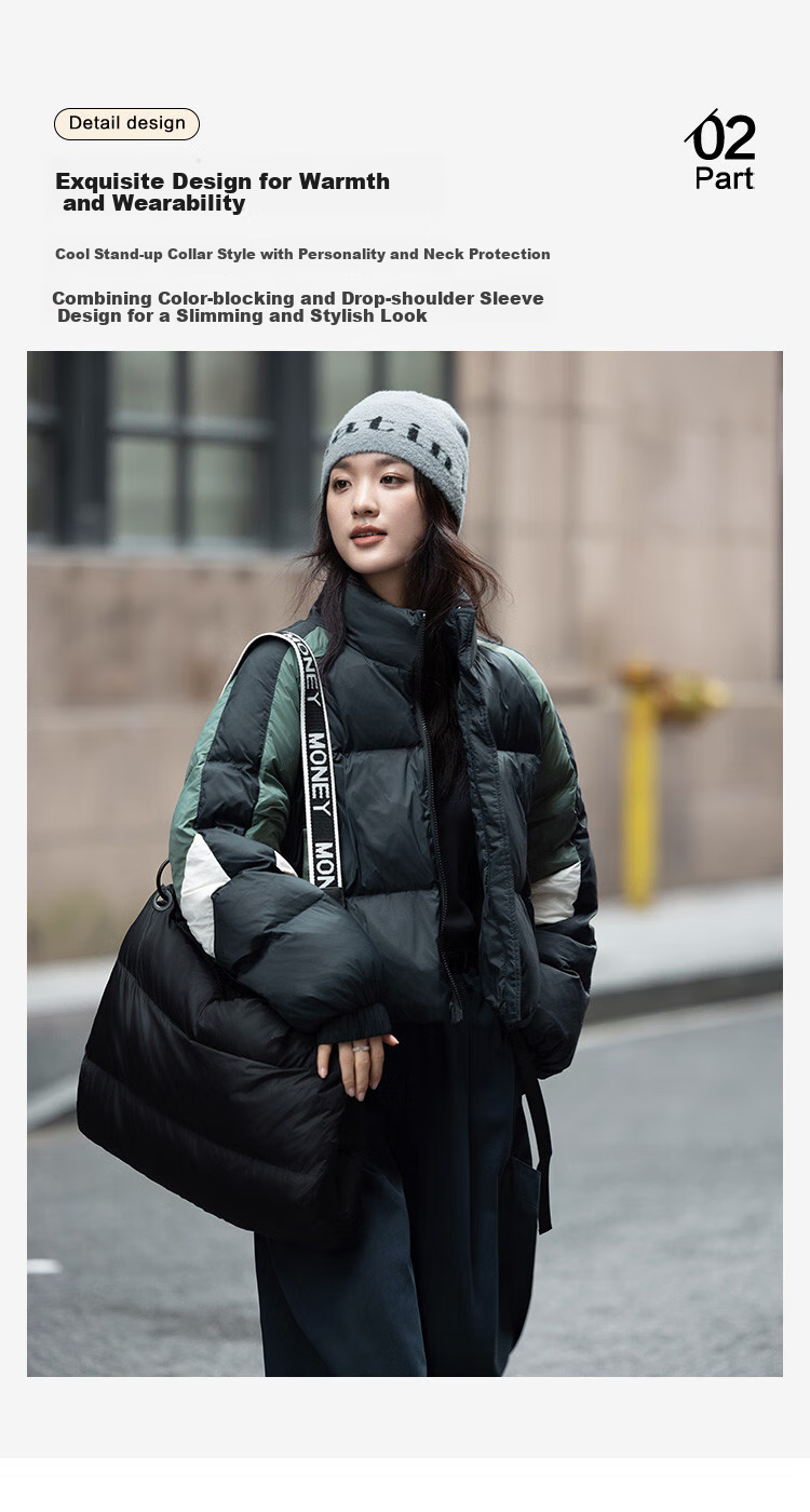 Dme [Multi-Color Patchwork Short Style] Winter Stand-Collar Long-Sleeve Down Jacket for Women with Contrasting Color Splicing 5