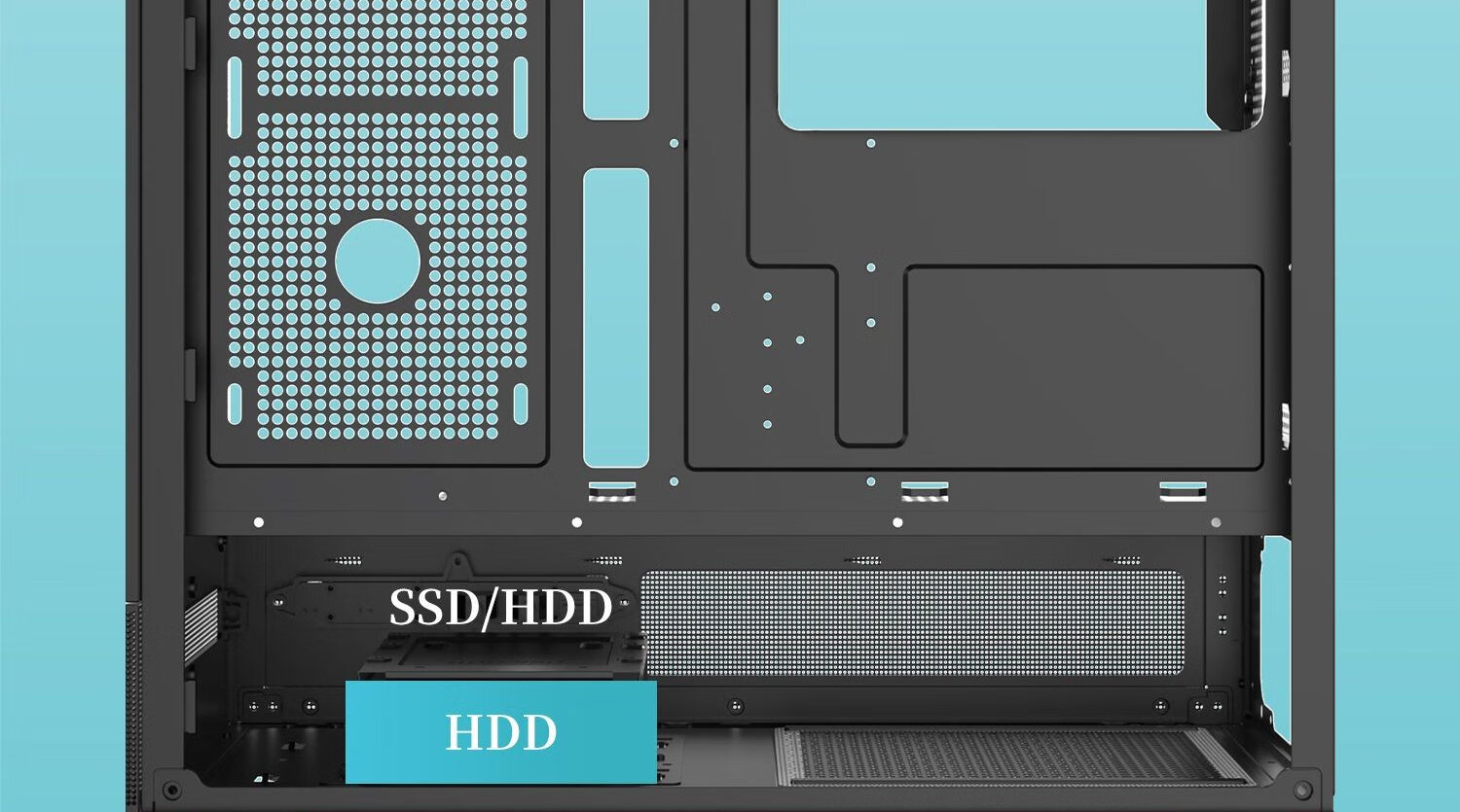 PADO Baize 360U Black Computer Desktop Chassis (MATX/Quick-Release Tempered Glass Panel/Back-Mounted Motherboard/Side-Zone/360mm Water Cooling/9 Fan Positions) 15