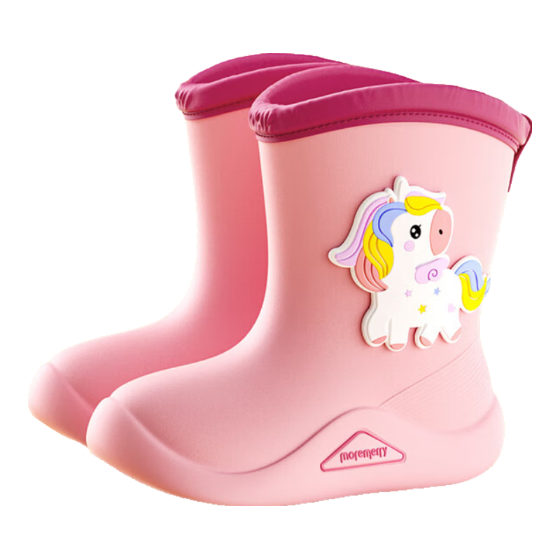 Moremerry Children's Rain Boots for Boys And Girls, Waterproof 3D Cartoon Non-Slip Wear-Resistant Rain Shoes, Pink Unicorn, Size 18