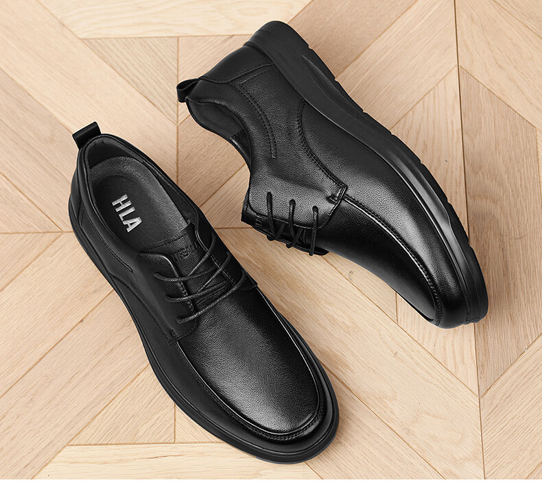 HLA Men's First Layer Cowhide Classic Business Formal Casual Leather Shoes T064 Black Size 42 11