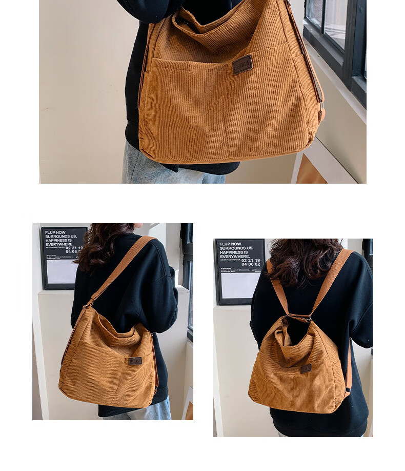 40,000 Kilometers Multifunctional 3-in-1 Single and Double Shoulder Commuter Corduroy Bag Large Capacity Shoulder Crossbody Tote Bag for Women 16