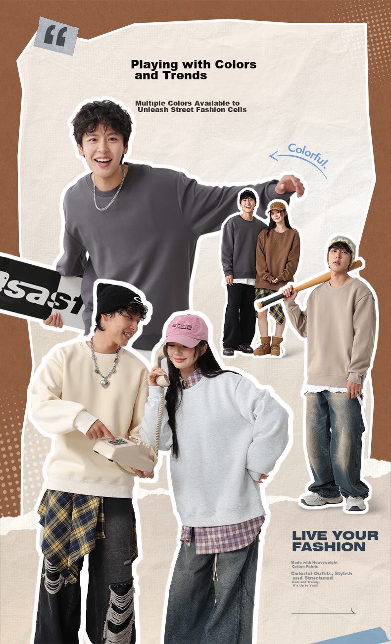 JEANSWEST LIFE Chinese-Style Fleece-Lined Crew Neck Sweatshirt for Men, Winter Thickened Warm Windproof Jacket, Trendy Youth Outdoor Top 5