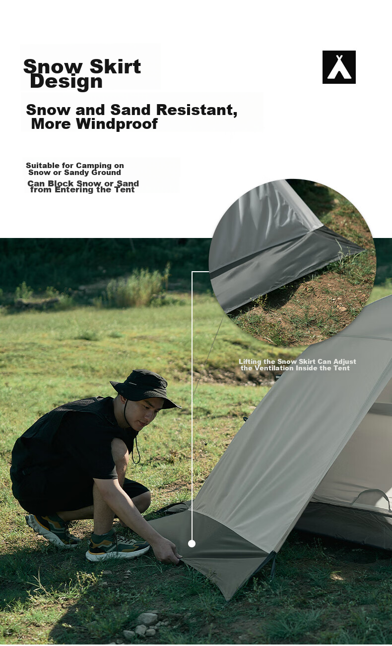MOBIGARDEN Tent, Outdoor Camping with Snow Flap Three-Person Four-Season Tent Cold Mountain 3PLUS NXZQU61018, Dawn Mist White 2