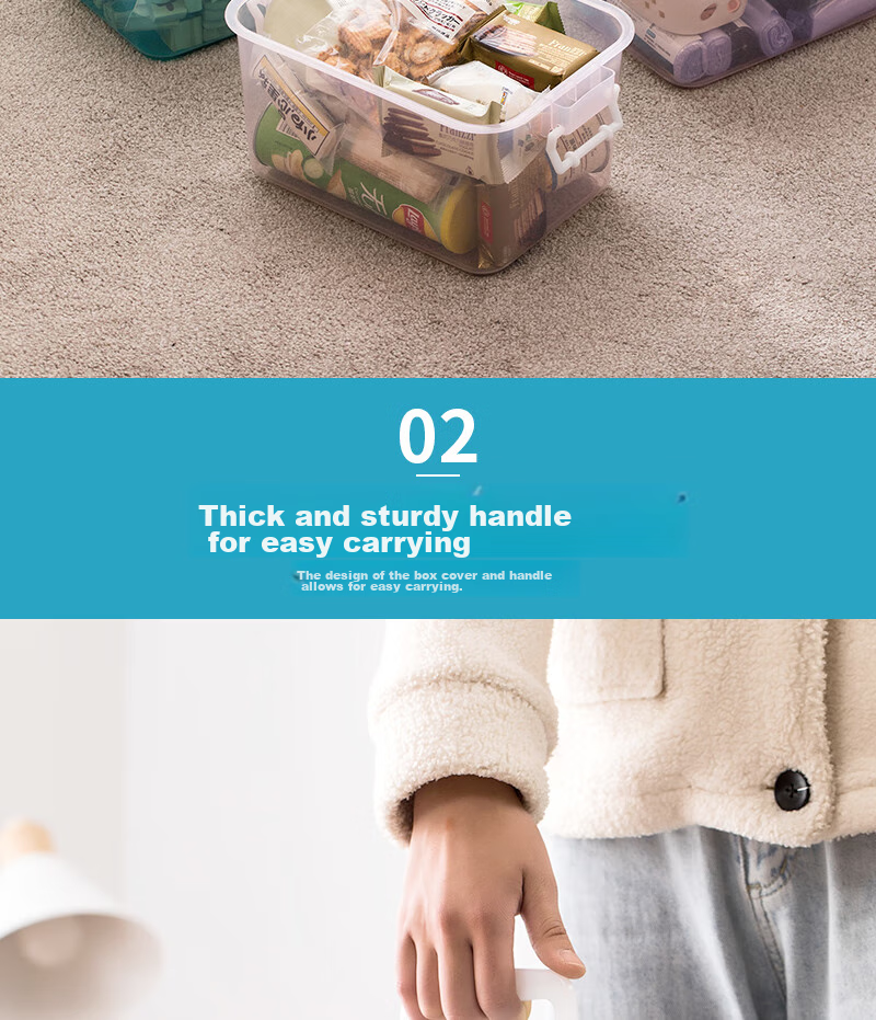 CHAHUA Transparent Visible Storage Box with Handle, 6.5L Snap-On Toy Storage Box, Set of 2, for Student Dormitory 5