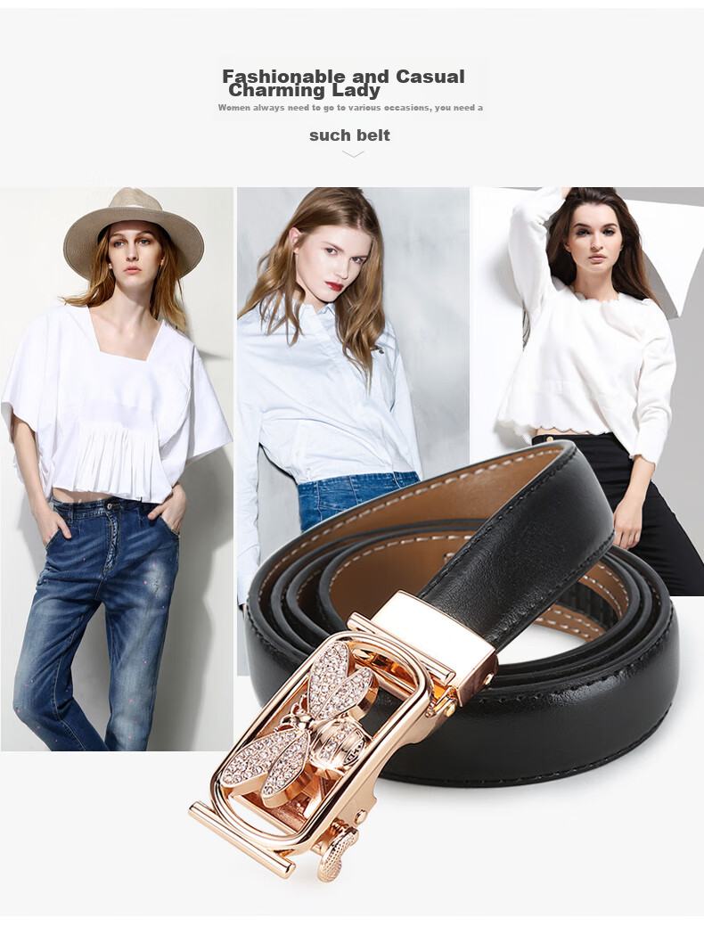 TUCANO Women's Leather Belt, Fashionable Versatile Korean Style Practical Ladies' Waistband with Automatic Buckle, No Drilling Required, Birthday And 520 Gift 7