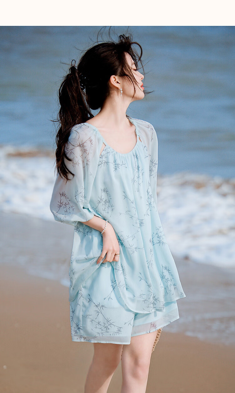 Demana Lightweight Soft Wrinkle-Effect Set Summer Sweet Hollow-Out Ruched Three-Quarter Sleeve Top and Shorts Elegant Women's Two-Piece Set 9