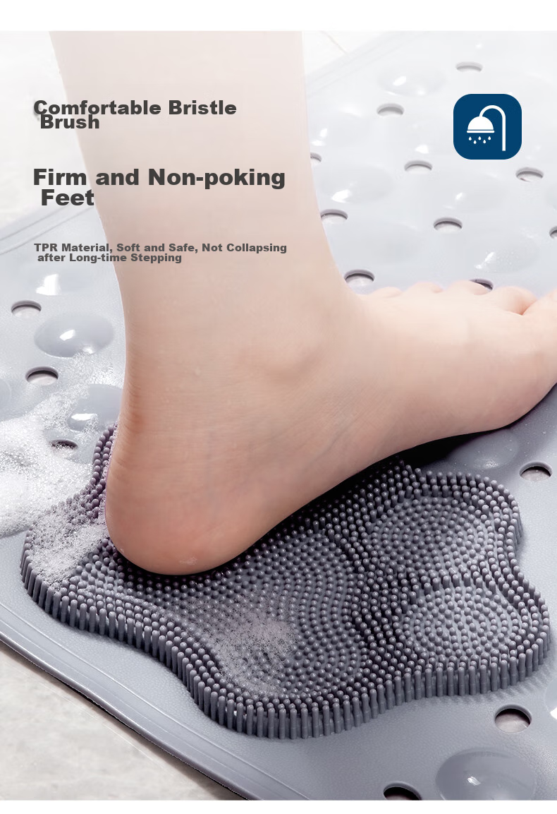 ZHUJUN TPE Bathroom Shower Non-Slip Mat, Multifunctional Massage Foot Pad, Bathroom Shower Anti-Fall Mat, Gray, 41*73 5