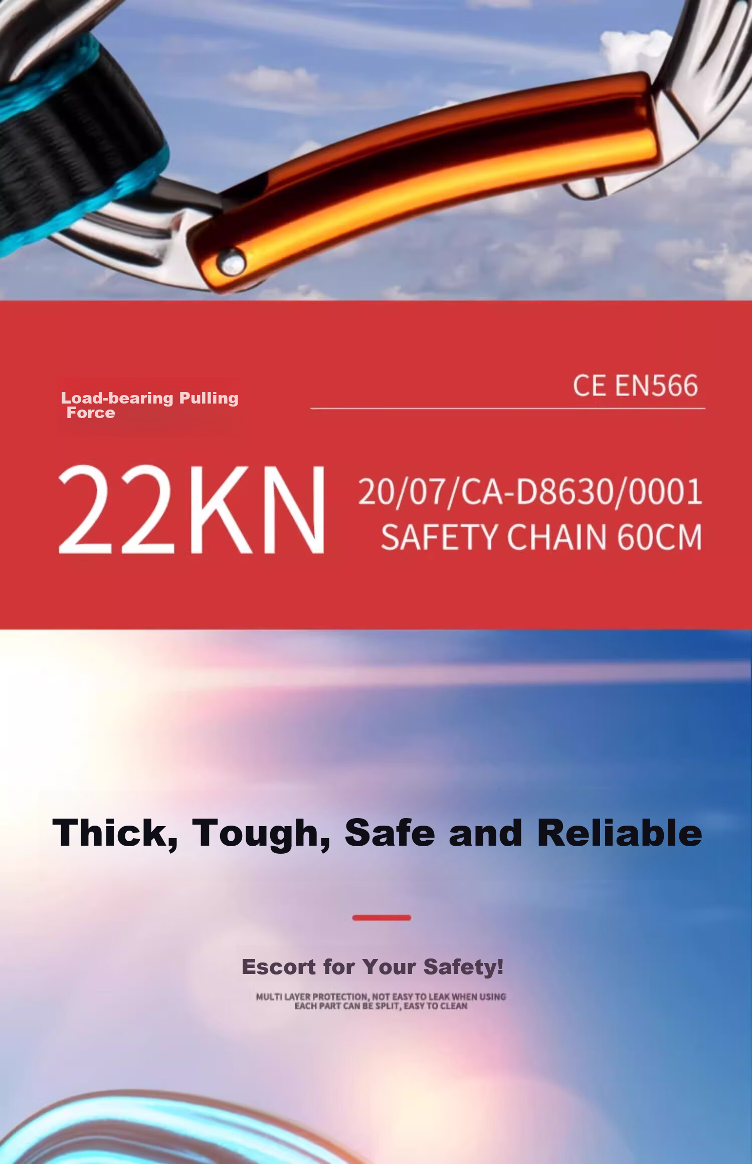 Kanle Climbing And Mountaineering Equipment, Fall Protection Rappelling Rope, Nylon Flat Belt, Straight And Curved Carabiners, Quick-Release Main Lock 9