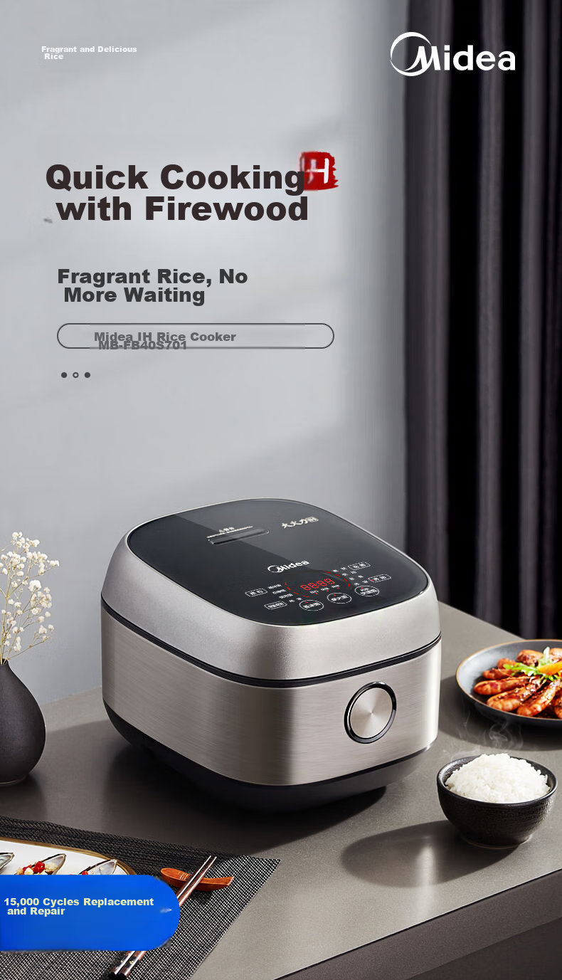 Midea Crystal Titanium 0-Coating Non-Stick IH Heating 4L Smart Rice Cooker for 4-5 People, Grade 1 Energy Efficiency MB-HC4050S 4