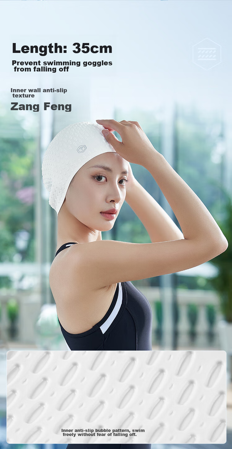 JD Original Silicone Swim Cap for Women with Long Hair, Concave Non-Slip Particles Swimming Cap for Men And Women, Bubble Cap, Cloud White 13