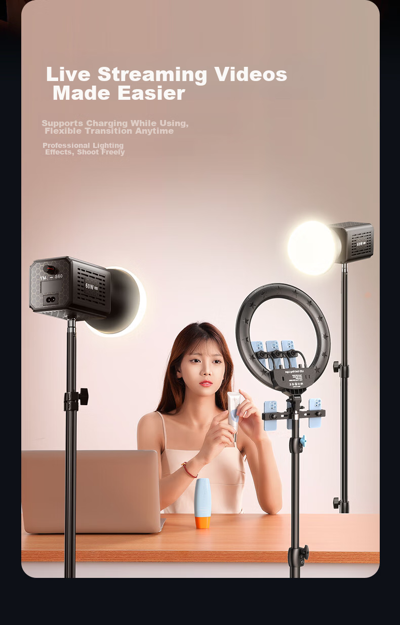 CRENOV [12000mAh] 60W Dual Color Temperature COB Fill Light with Built-In Battery, Desktop Live Streaming Professional Photography Studio Clothing Studio Continuous Lighting Indoor Photography Portable Fill Light 12