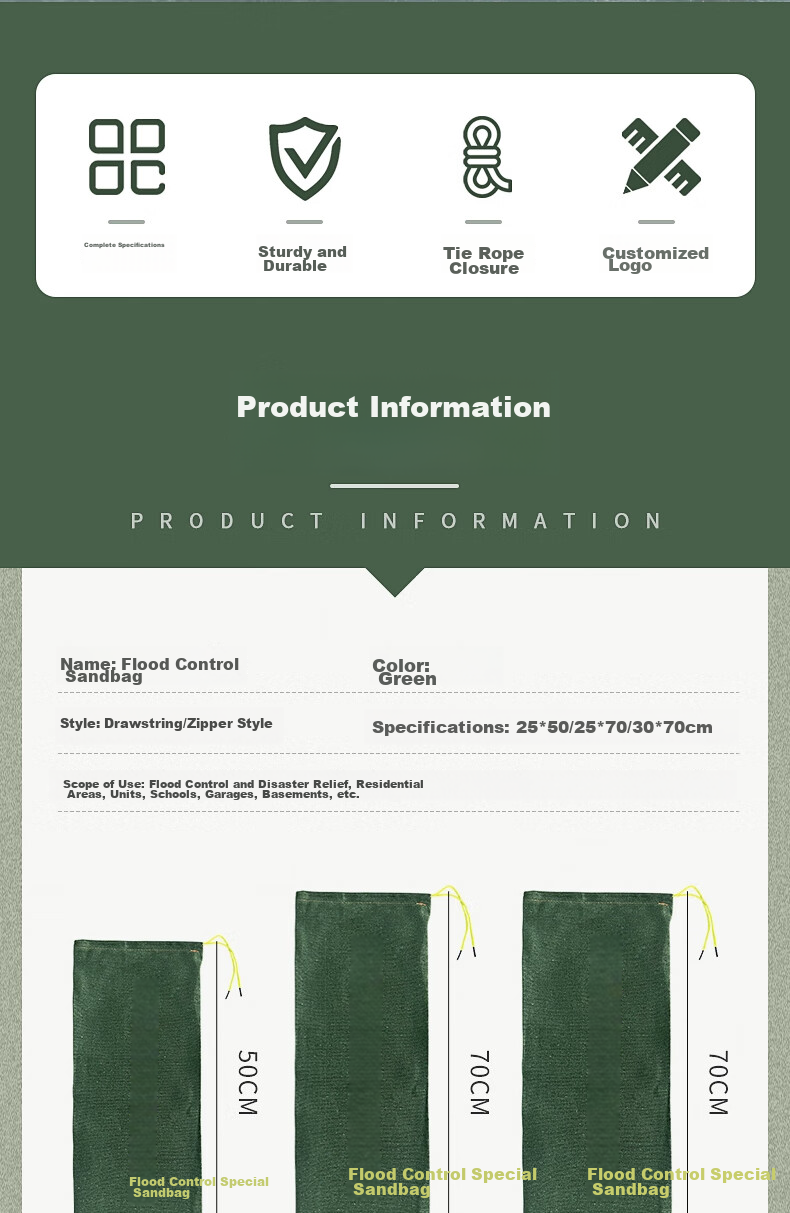 Dongxiao Flood Prevention Sandbags 50*25 without Sand, Pack of 10 with Drawstring, Waterproof Flood Control Canvas Bags for Basement Water Blocking 2